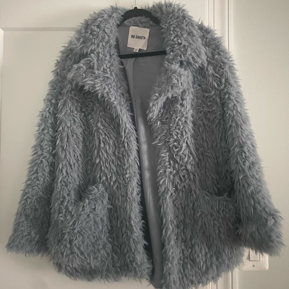 Blue fuzzy fur coat